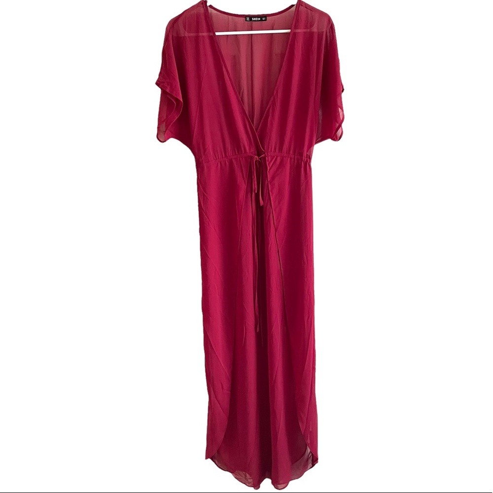 Shein Women's Burgundy Maxi Sheer Swimsuit Coverup Size L